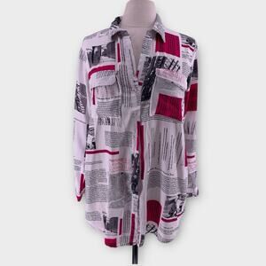Milk & Honey Long Sleeve Button Front Shirt With All Over Print Size L